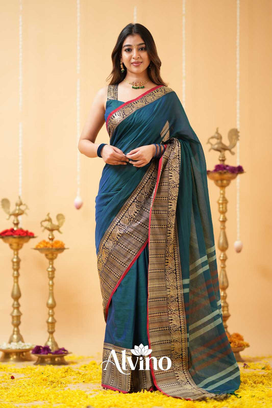 Teal Narayanpet Cotton Saree