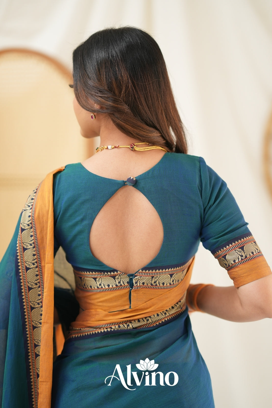 Teal Color Narayanpet Cotton Saree