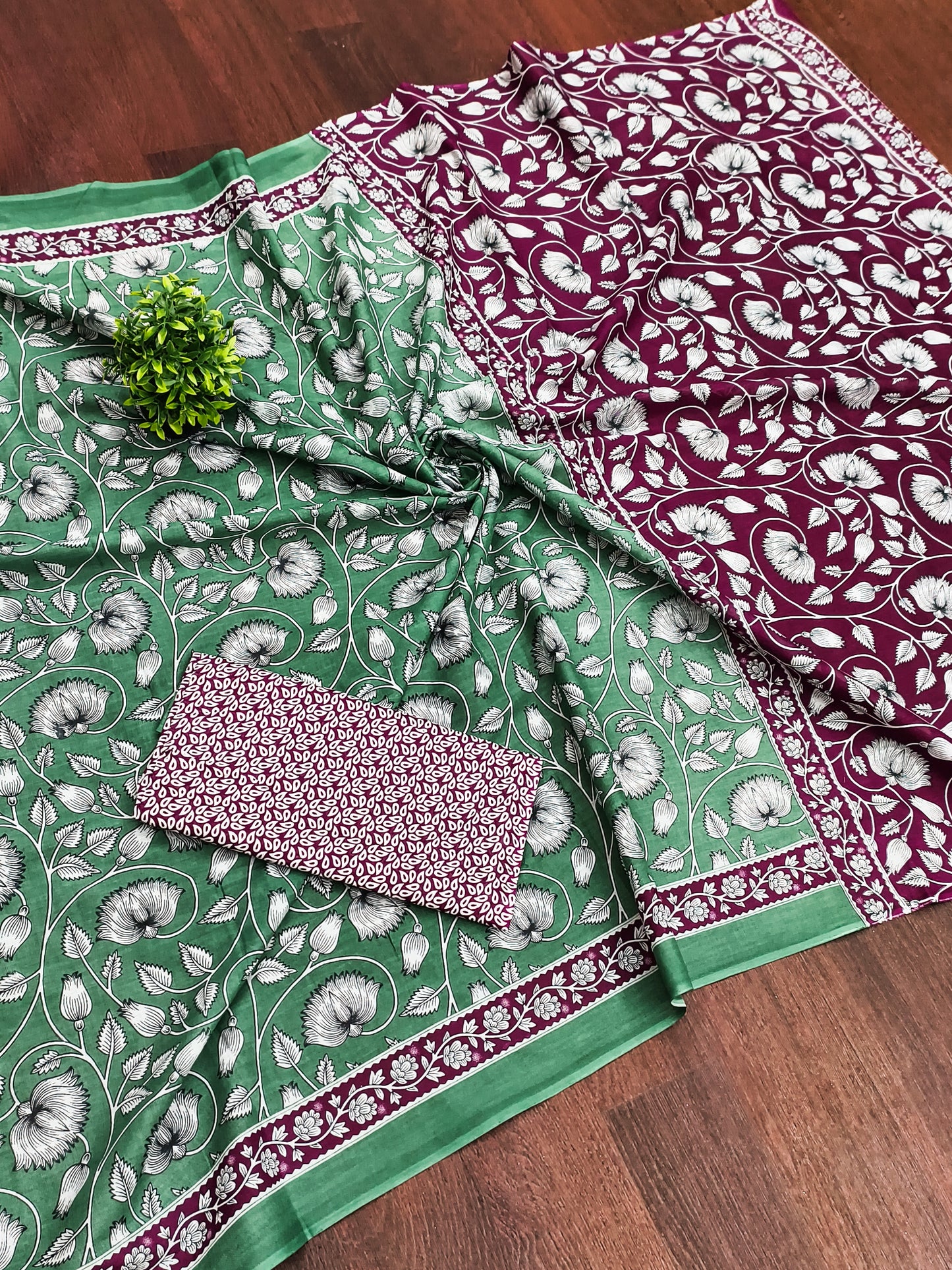 Ajrakh Green Pure MulMul Cotton Saree