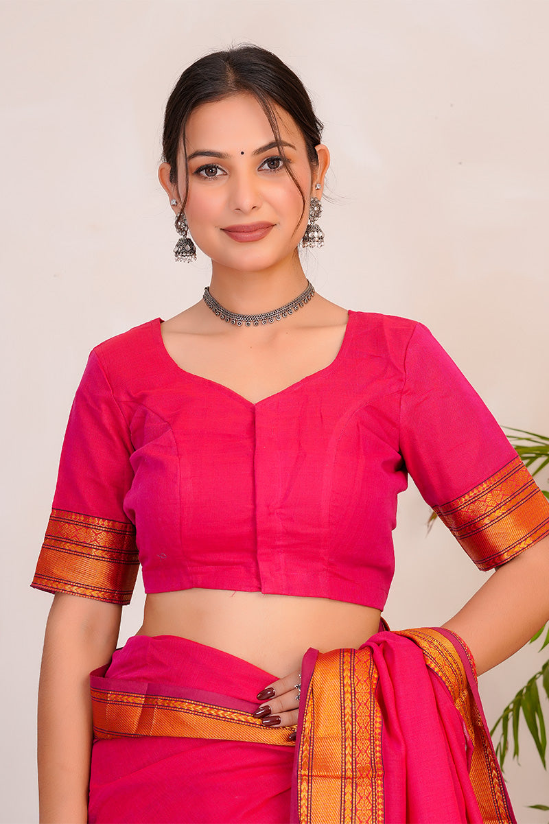 Rani Pink & Orange Handloom Narayanpet Cotton Saree