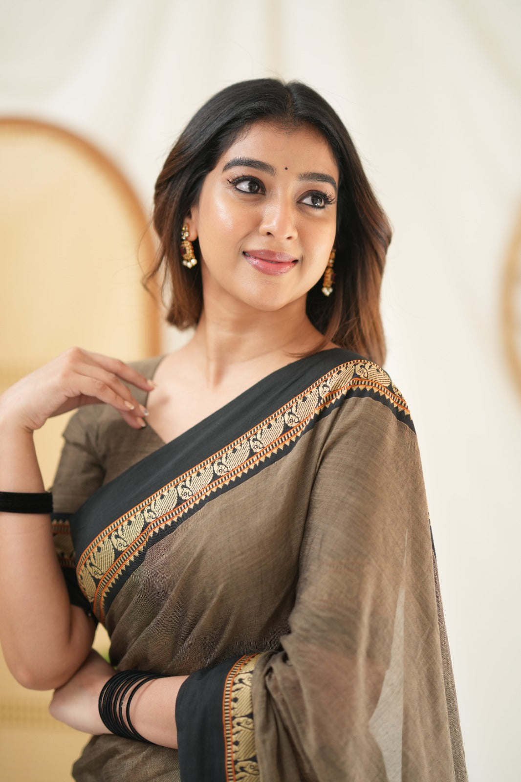 Charcoal Grey Narayanpet Cotton Saree