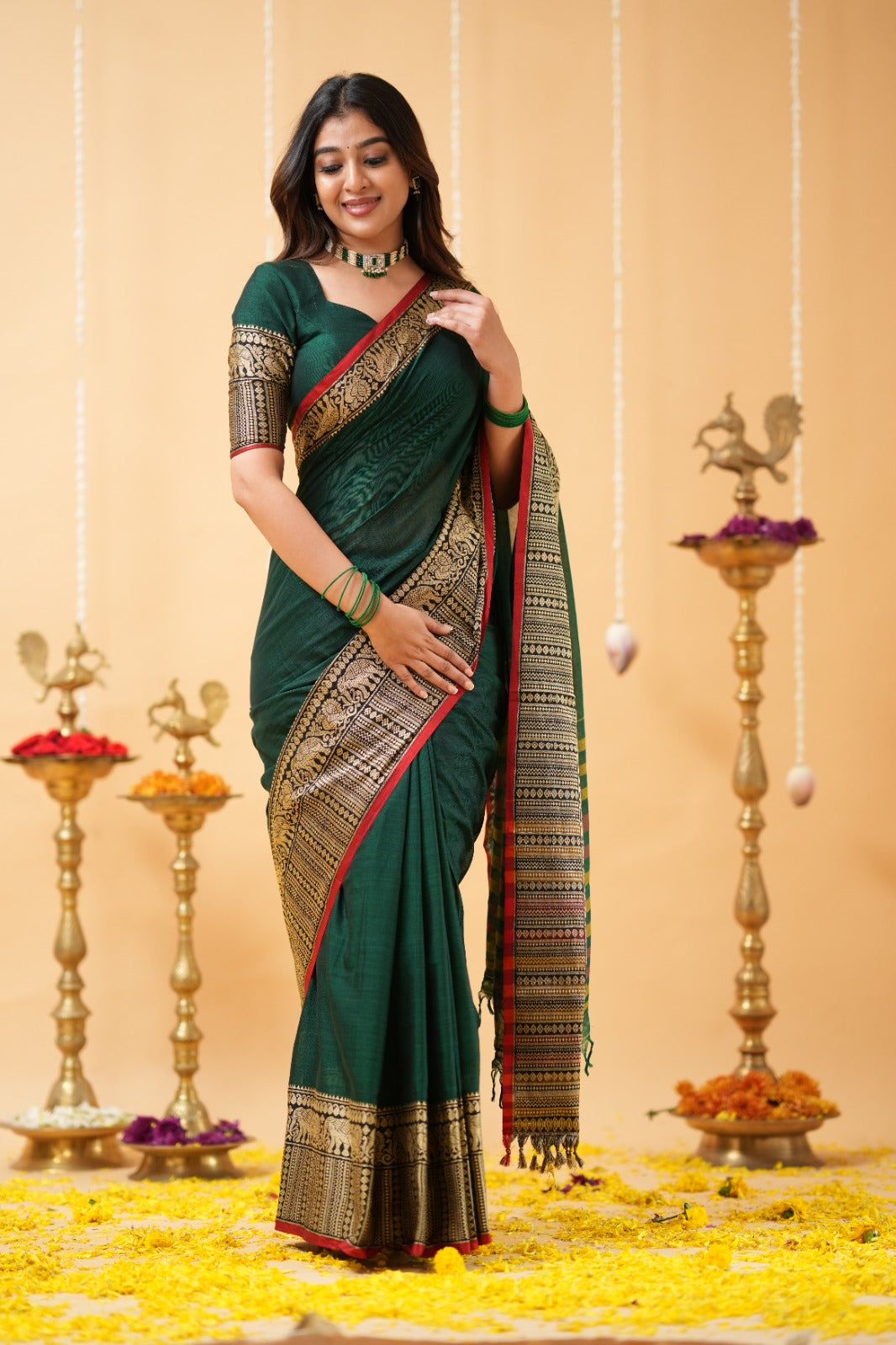 Dark Green Narayanpet Cotton Saree
