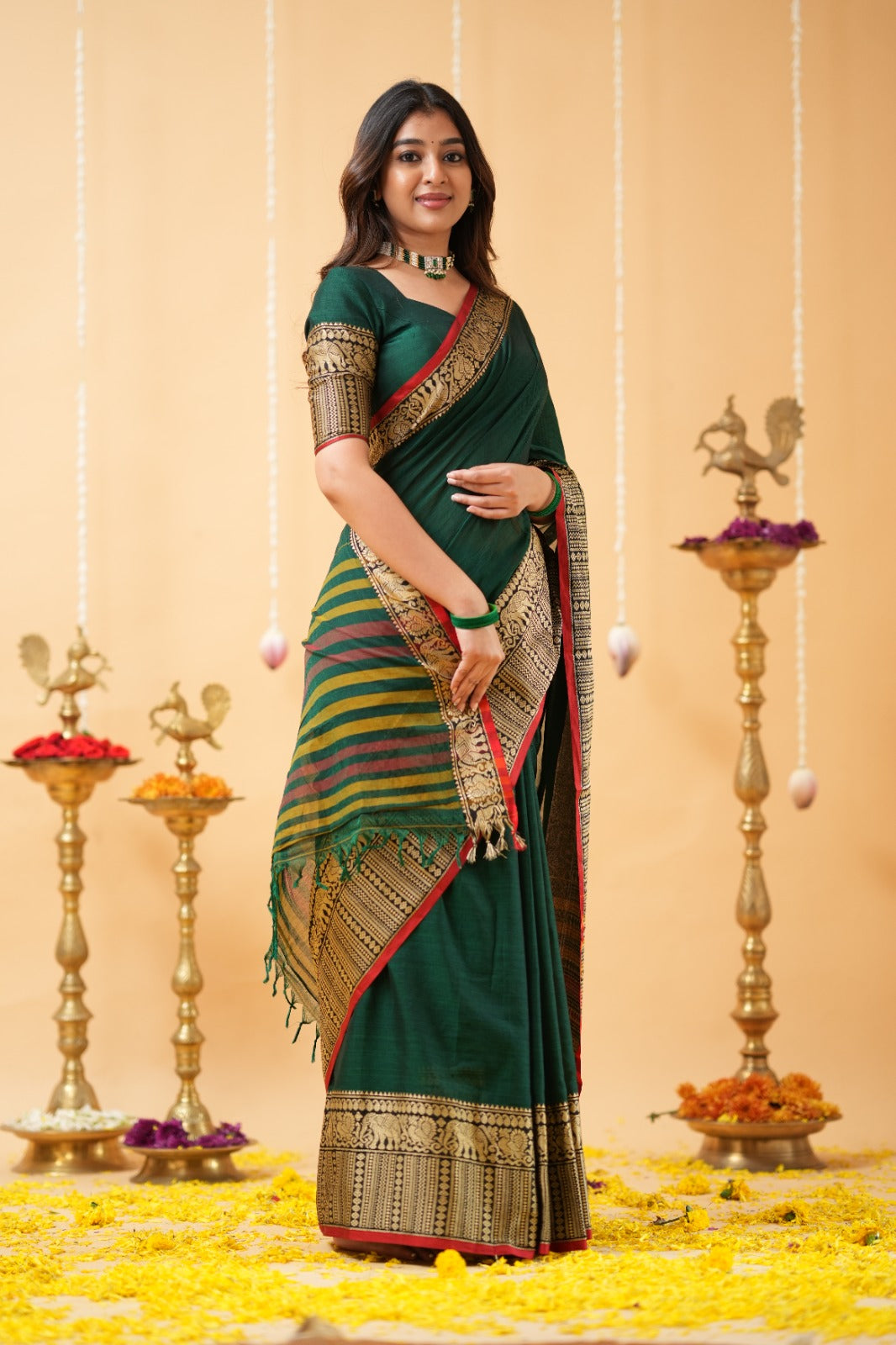 Dark Green Narayanpet Cotton Saree