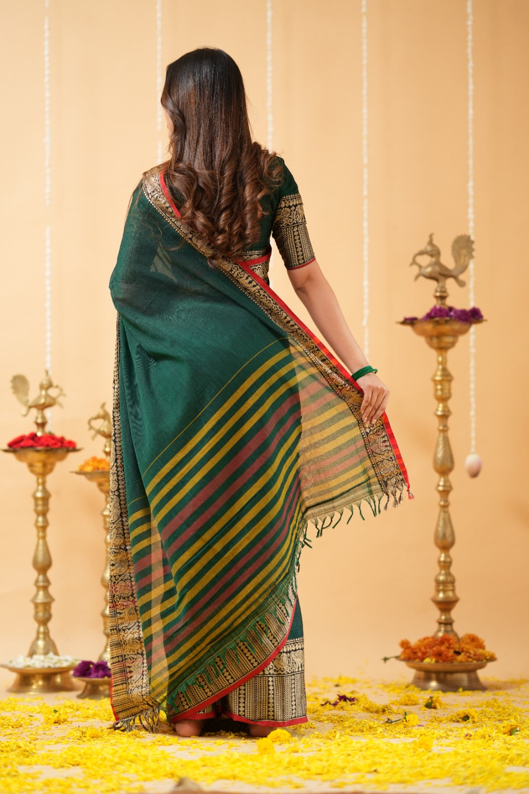 Dark Green Narayanpet Cotton Saree