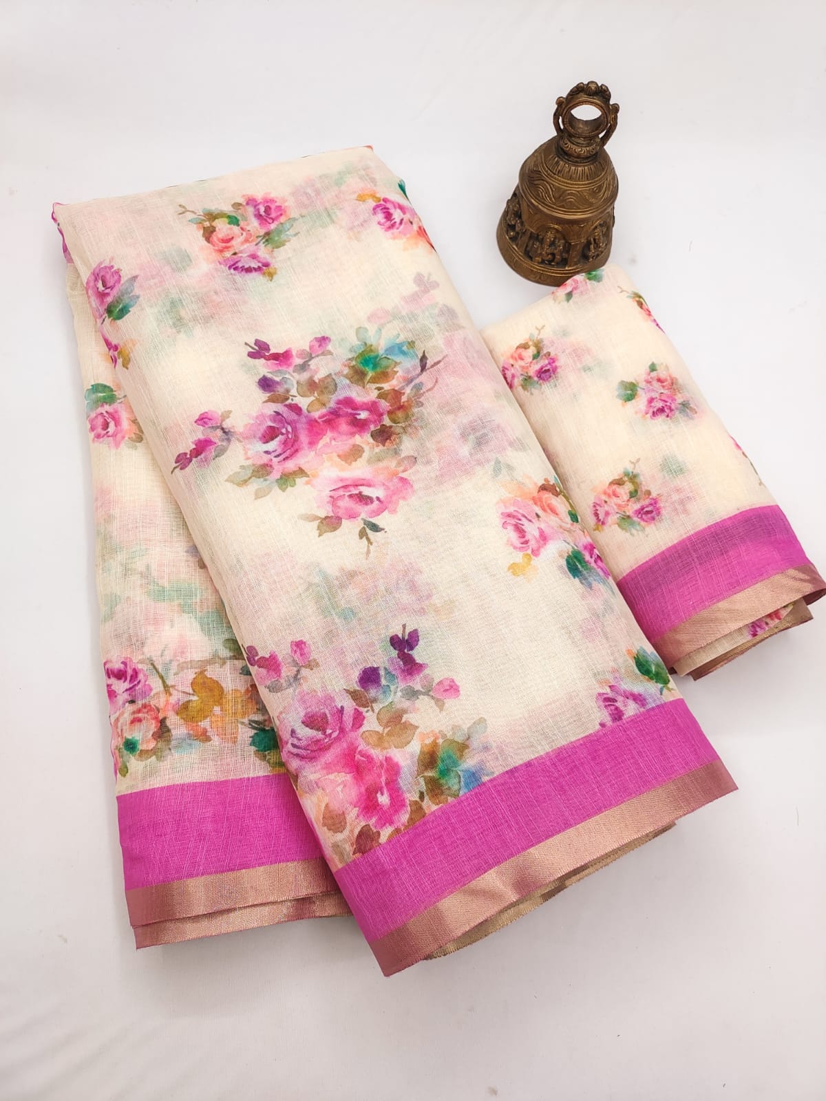 Premium Butter Soft Cotton Linen Saree With Soft Floral Print