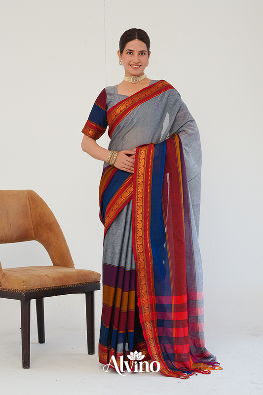 Grey Handloom Narayanpet Cotton Saree
