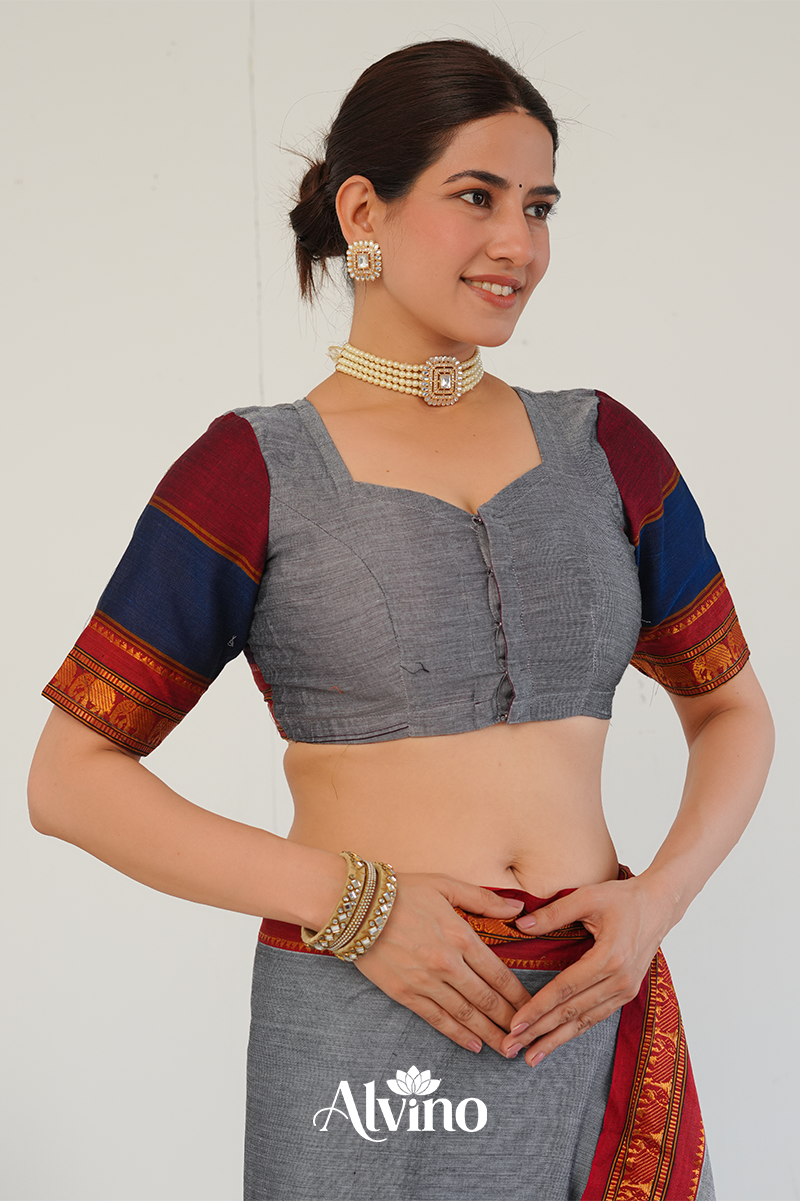 Grey Handloom Narayanpet Cotton Saree