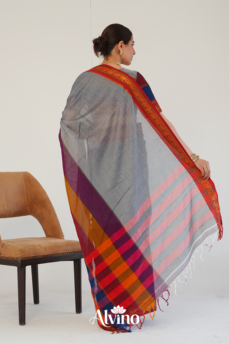 Grey Handloom Narayanpet Cotton Saree