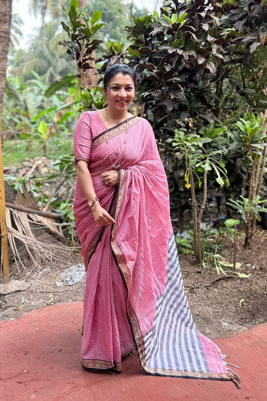 Rosewood Charm Handloom Narayanpet Cotton Saree