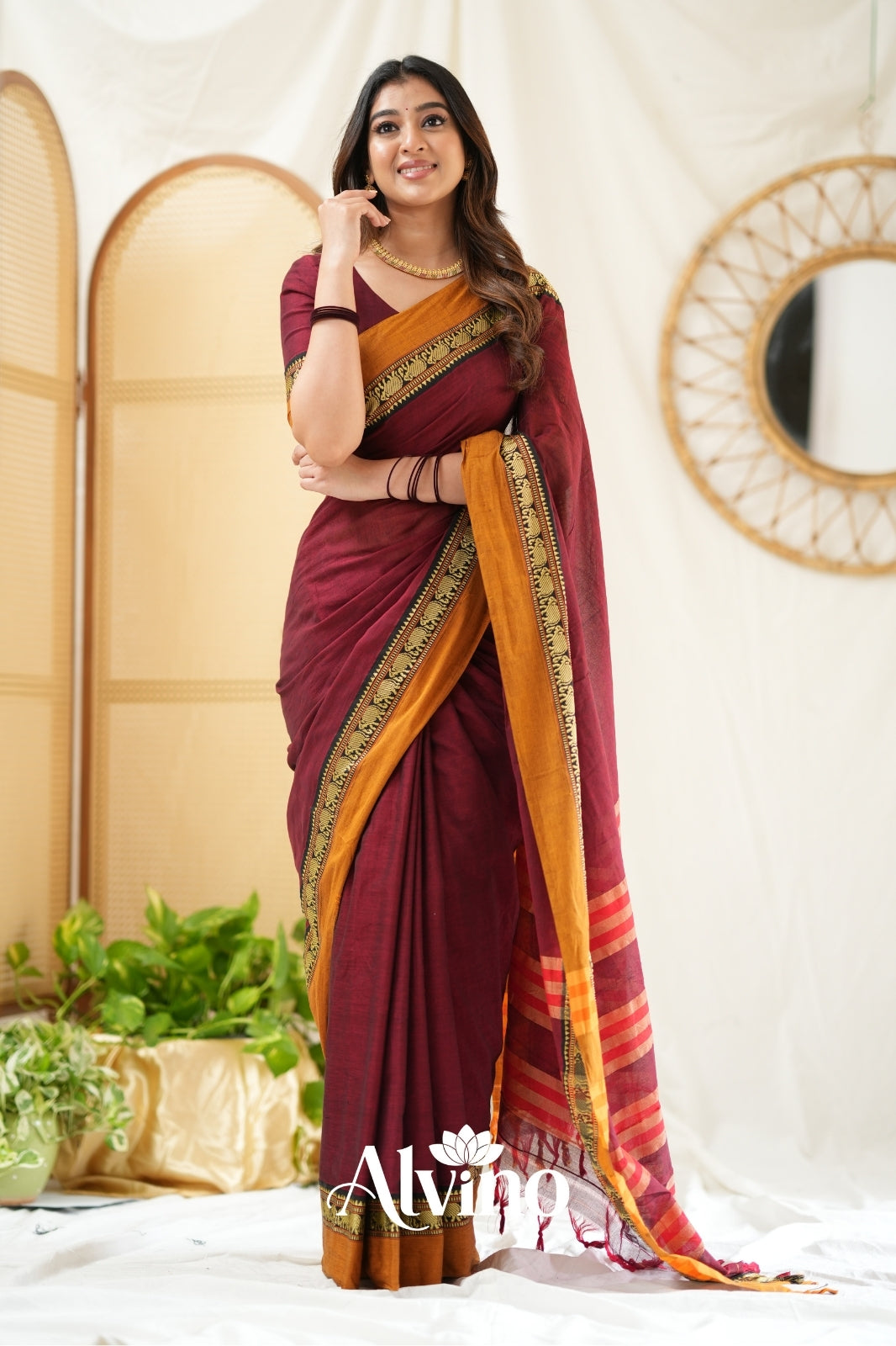 Marron Narayanpet Cotton Saree