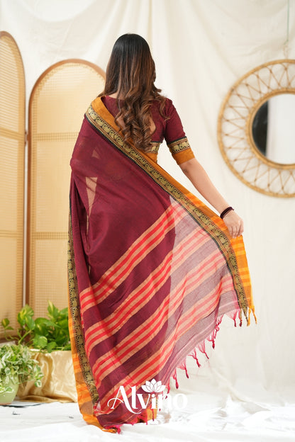 Marron Handloom Narayanpet Cotton Saree