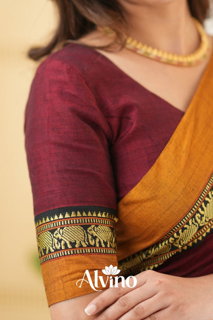 Marron Handloom Narayanpet Cotton Saree