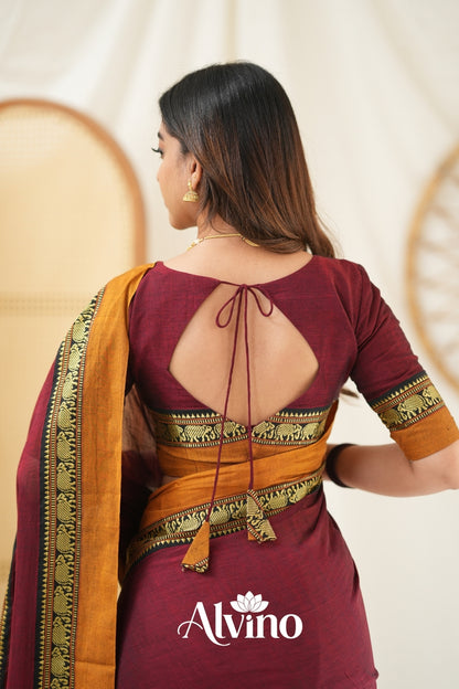 Marron Handloom Narayanpet Cotton Saree