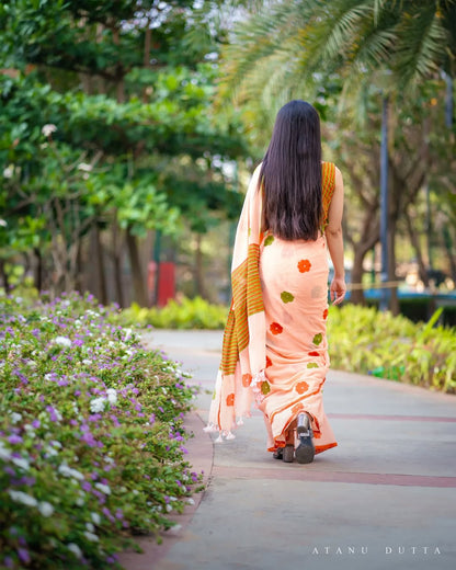 Pink Daily Wear Cotton Linen Saree