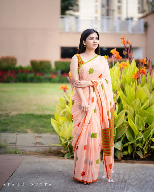 Pink Daily Wear Cotton Linen Saree