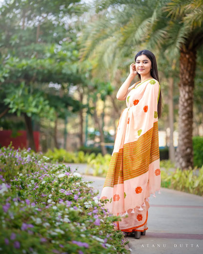 Pink Daily Wear Cotton Linen Saree