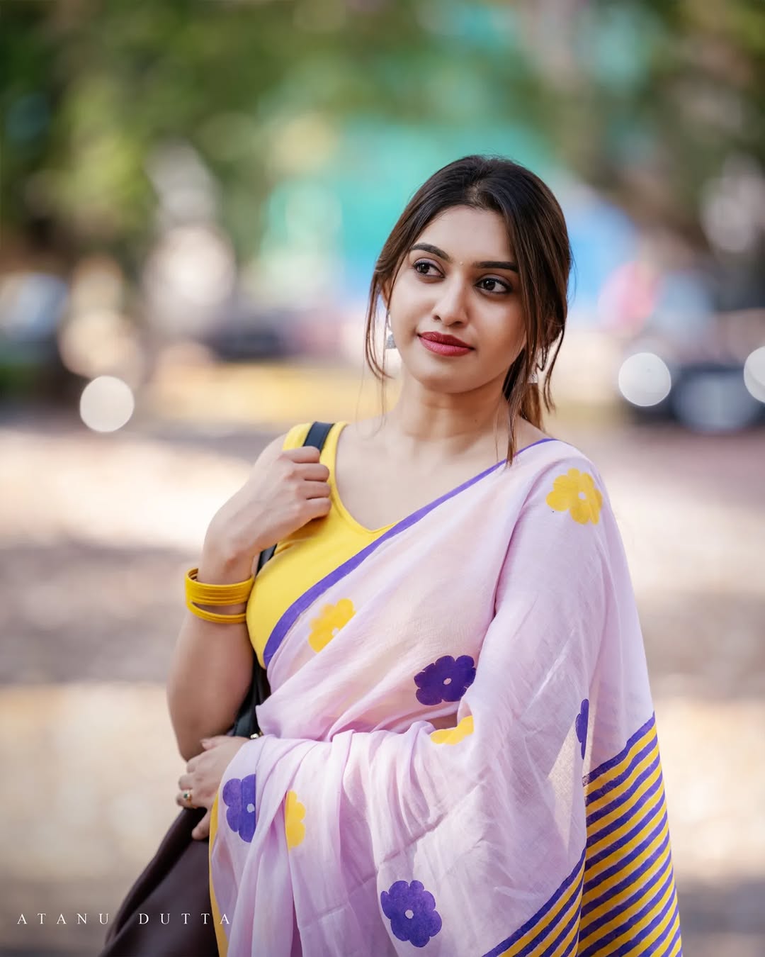 Lavender Color Linen Cotton Saree  Strip Design Pallu