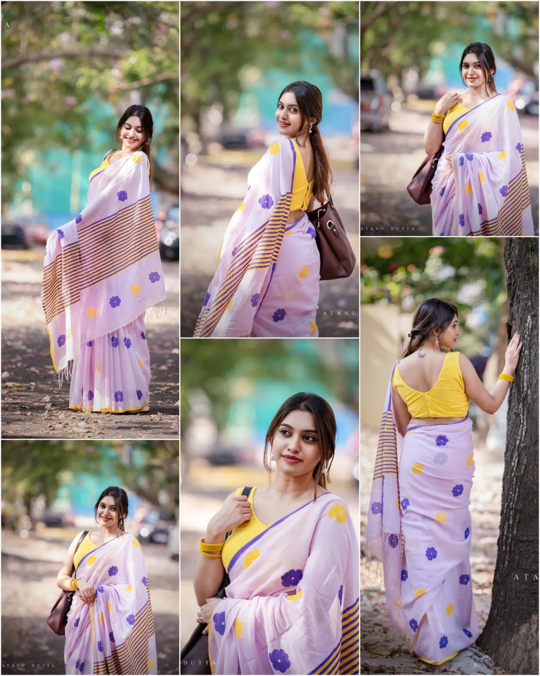 Lavender Color Linen Cotton Saree  Strip Design Pallu