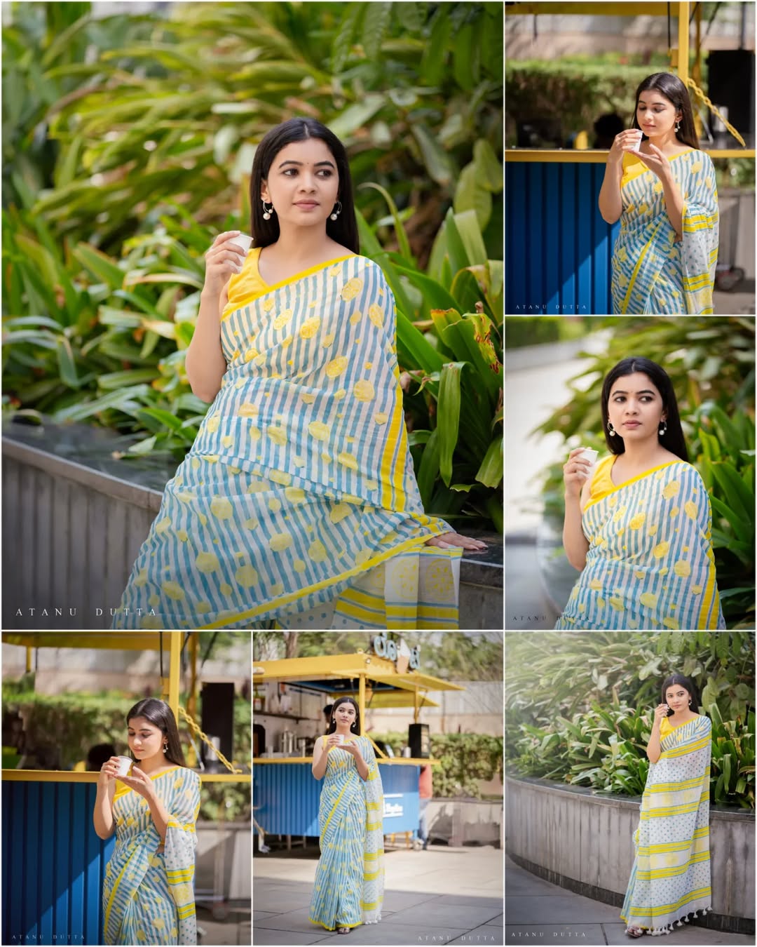 Yellow Bloom Cotton Linen Delicate Prints Saree