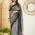 Grey  Narayanpet Cotton Saree