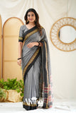 Grey  Narayanpet Cotton Saree