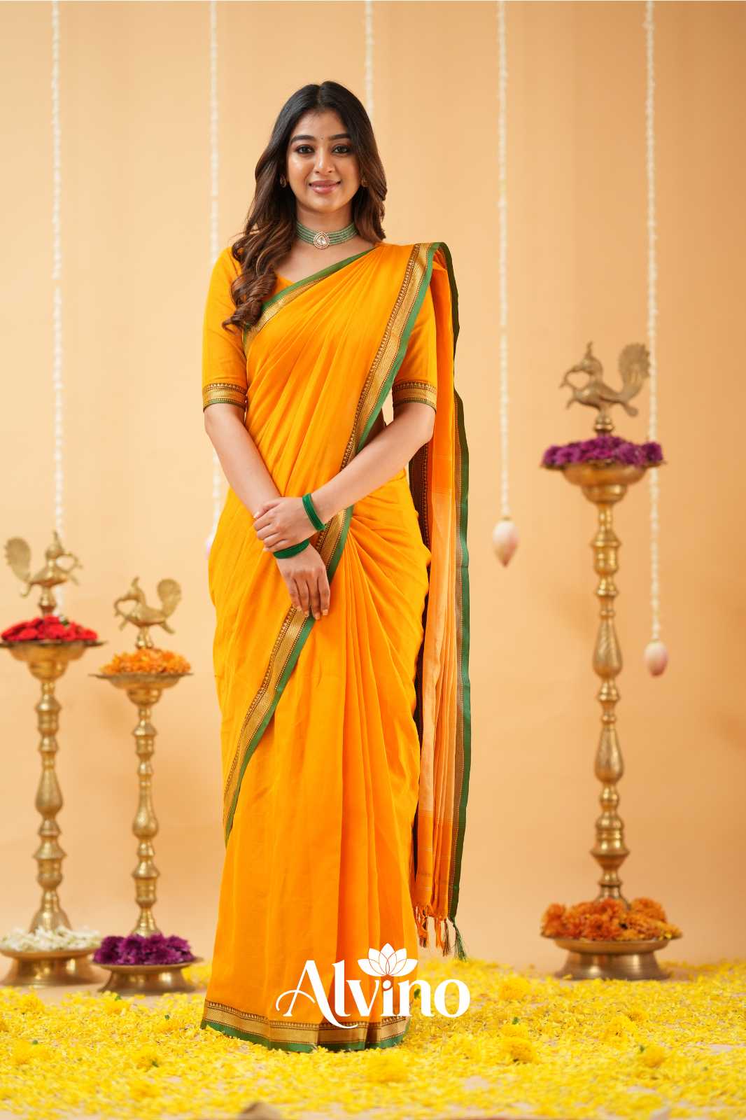 Orange  Narayanpet Cotton Saree