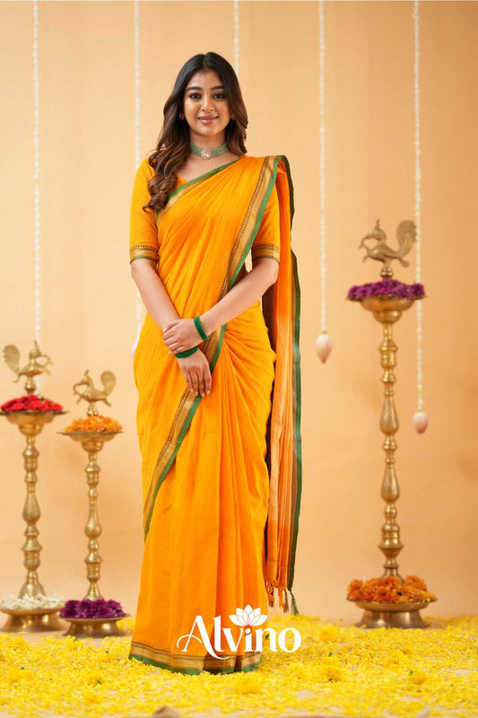 Orange  Narayanpet Cotton Saree