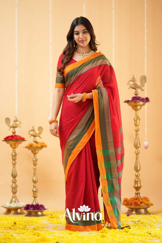 Red Handloom Narayanpet Cotton Saree