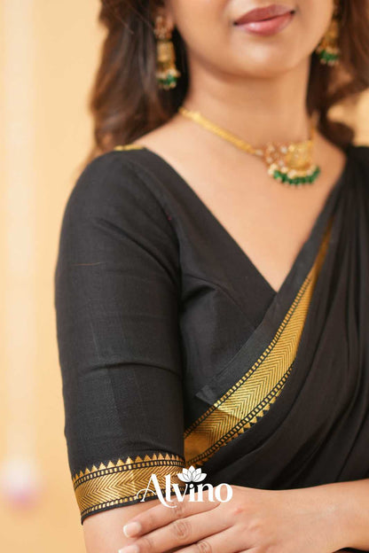 Black Handloom Narayanpet Cotton Saree