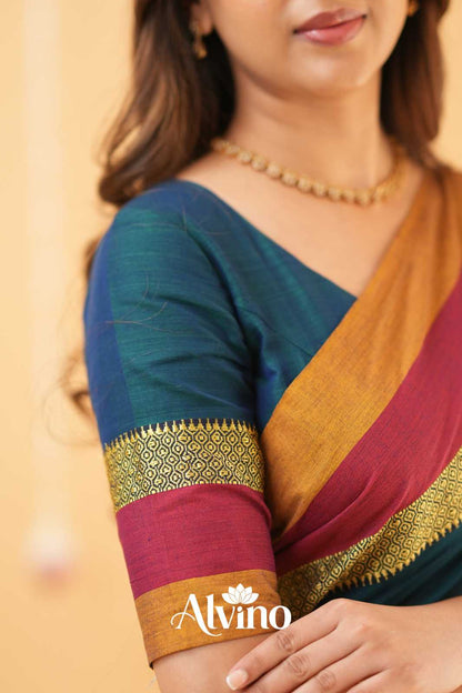 Teal Handloom Narayanpet Cotton Saree