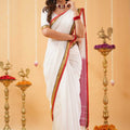 White  Narayanpet Cotton Saree