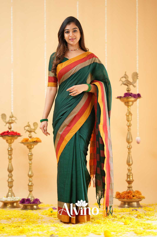 Dark Green Handloom Narayanpet Cotton Saree
