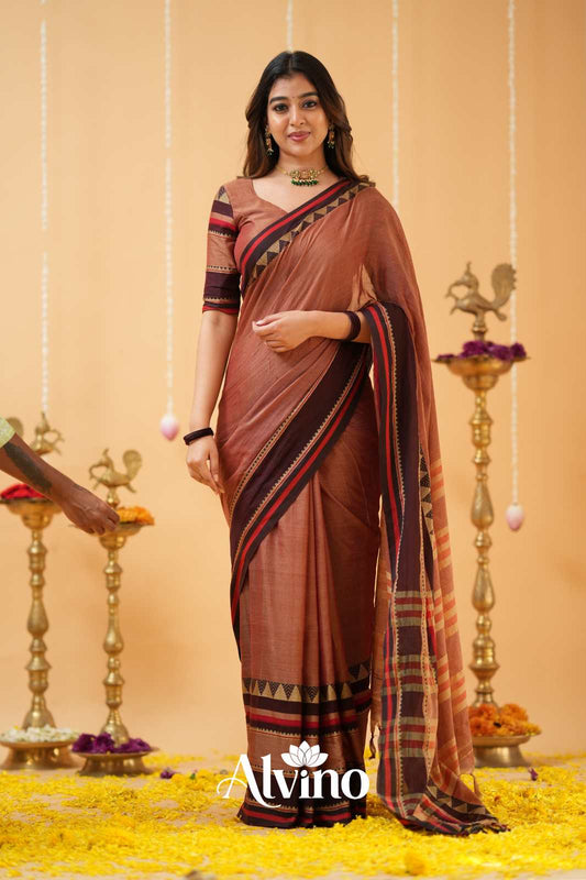 Peach Handloom Narayanpet Cotton Saree