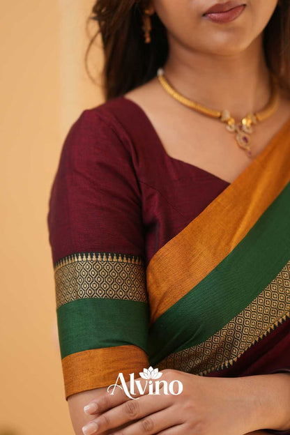Marron Handloom Narayanpet Cotton Saree
