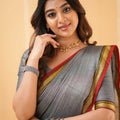 Grey  Narayanpet Cotton Saree
