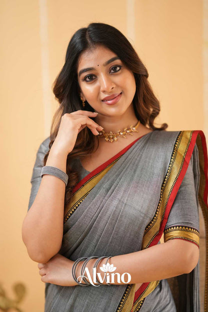 Grey Handloom Narayanpet Cotton Saree