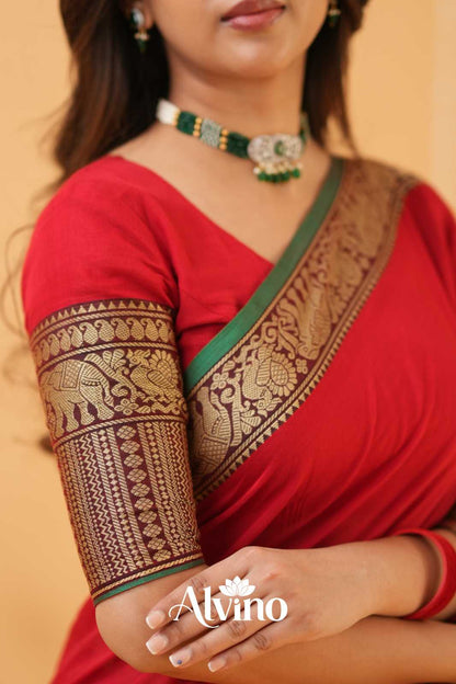 Red Handloom Narayanpet Cotton Saree