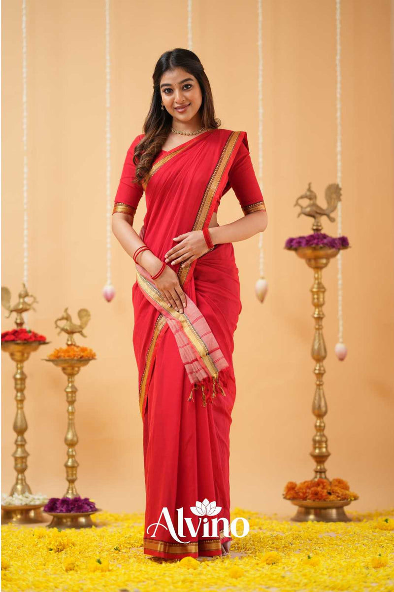 Red Handloom Narayanpet Cotton Saree