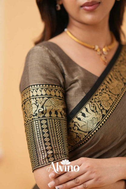 Charcoal Grey Handloom  Narayanpet Cotton Saree