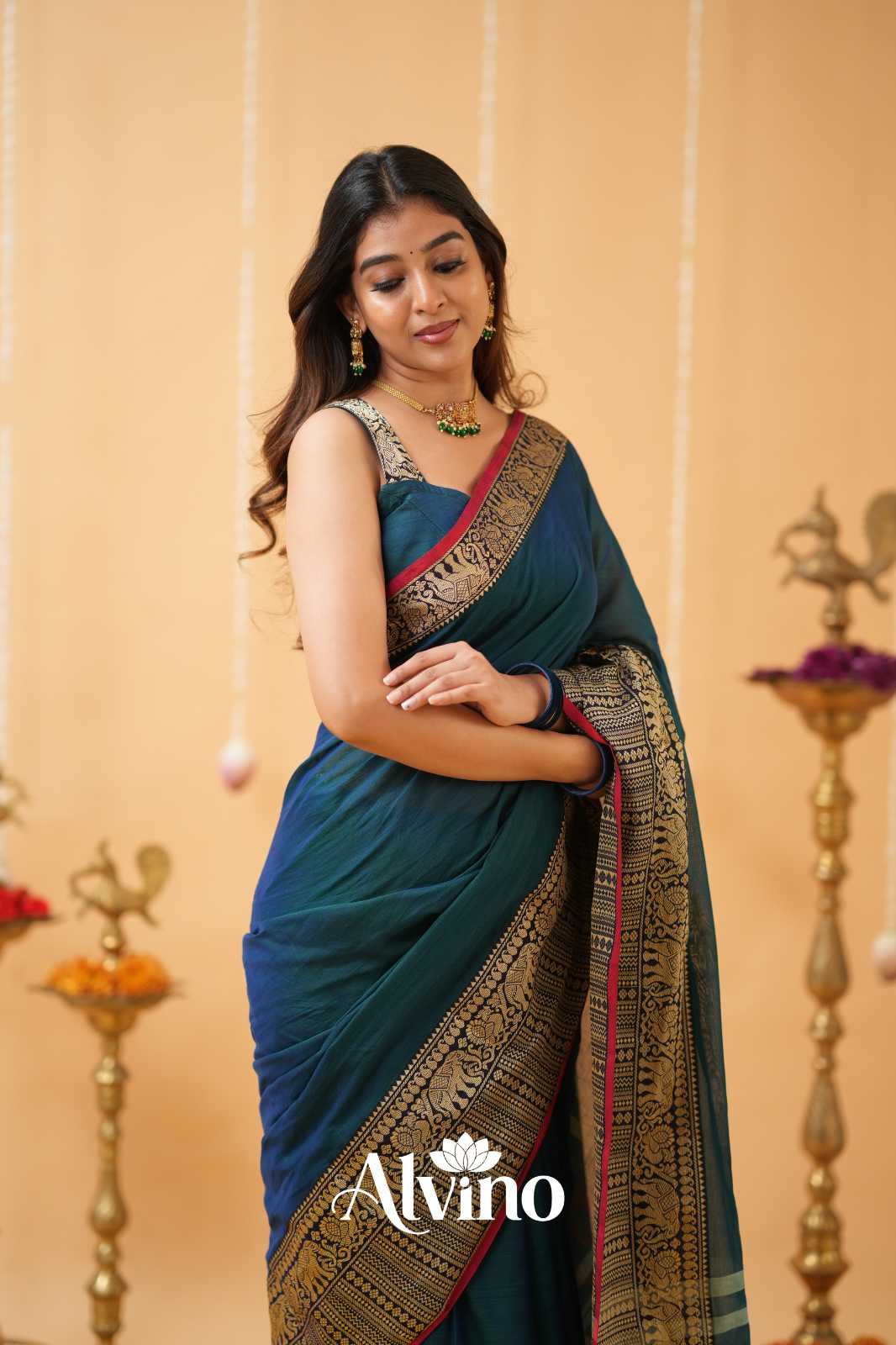 Teal Narayanpet Cotton Saree