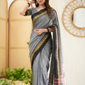 Grey  Narayanpet Cotton Saree