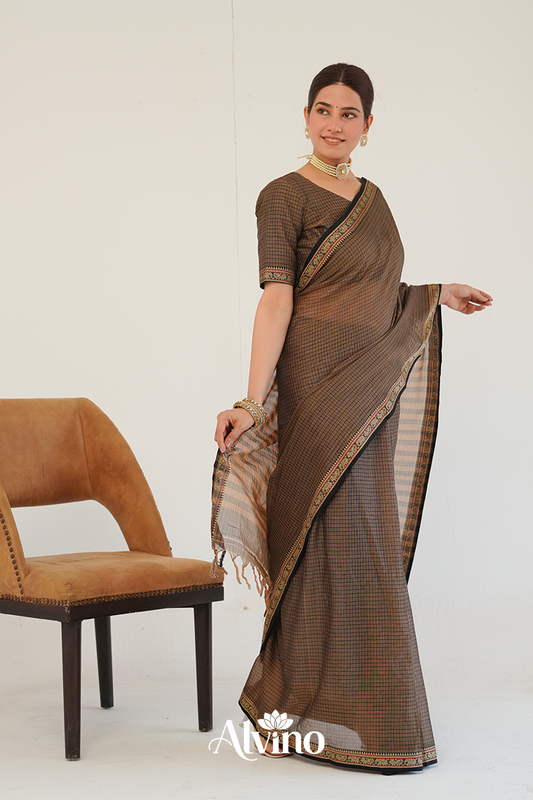Classic Brown  Handloom Narayanpet Cotton Saree