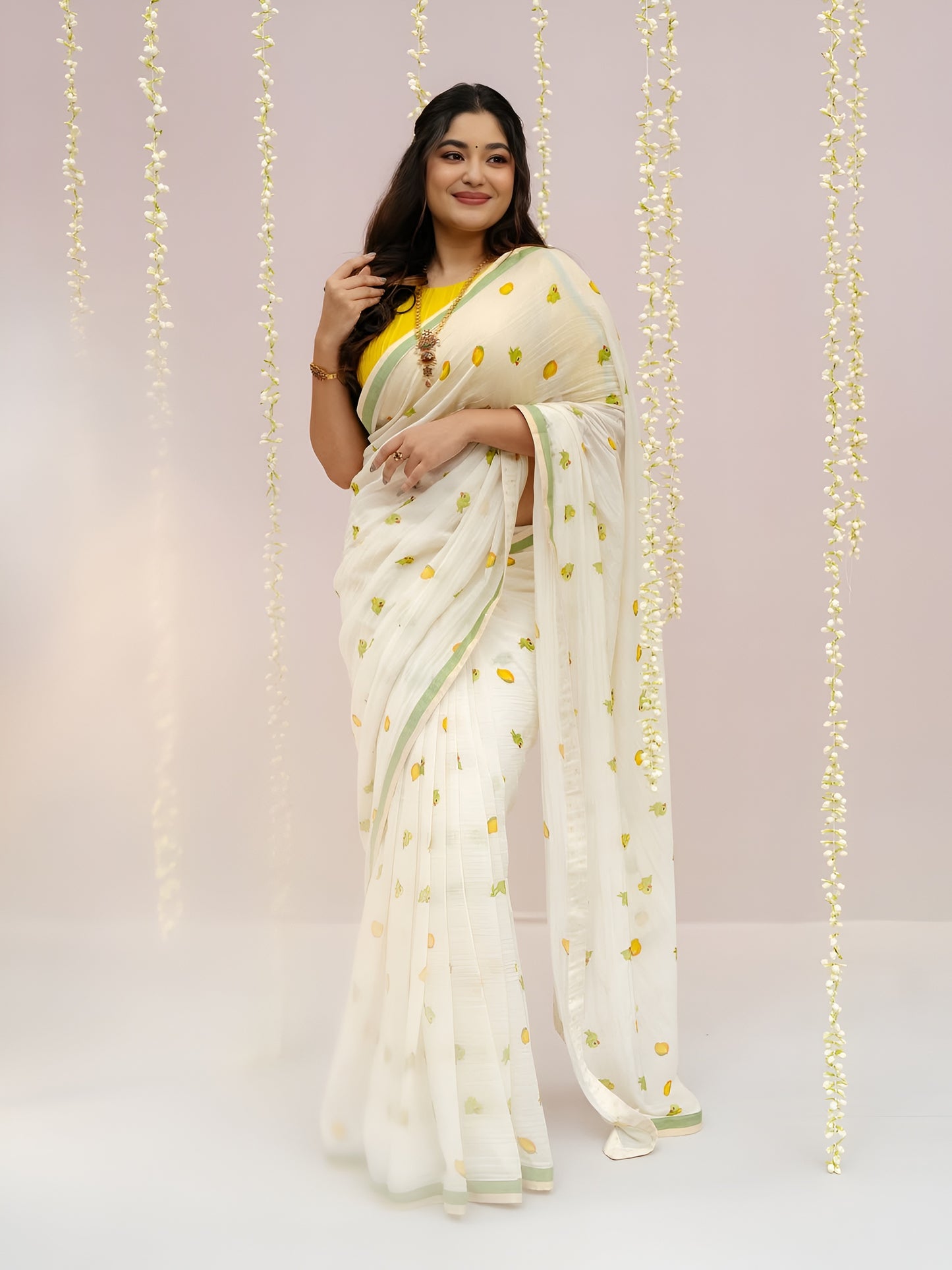 Mango Design Cotton Linen Hand Loom saree