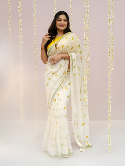 Mango Design Cotton Linen Hand Loom saree