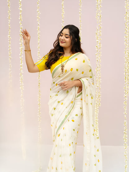 Mango Design Cotton Linen Hand Loom saree