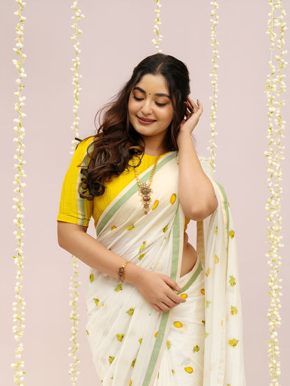 Mango Design Cotton Linen Hand Loom saree