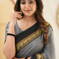 Grey  Narayanpet Cotton Saree