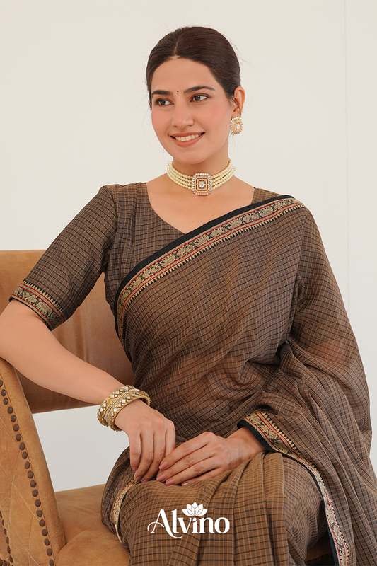 Classic Brown  Handloom Narayanpet Cotton Saree