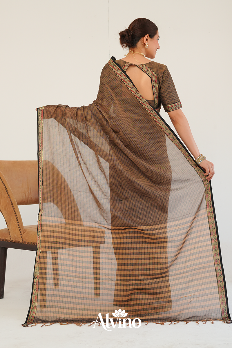 Classic Brown  Handloom Narayanpet Cotton Saree