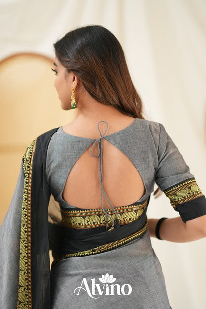 Grey Handloom Narayanpet Cotton Saree